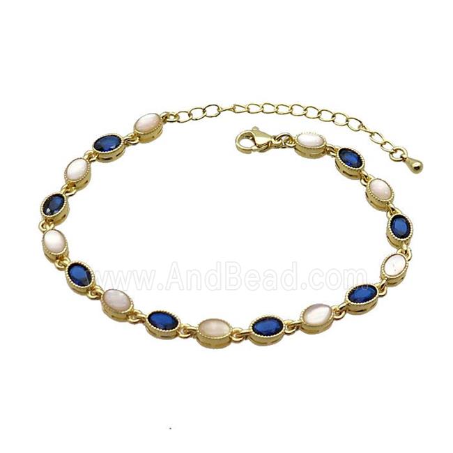 Copper Bracelets Pave Blue Zirocn Oval Gold Plated