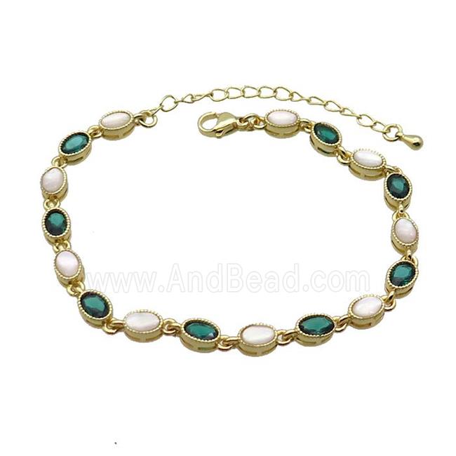 Copper Bracelets Pave Green Zirocn Oval Gold Plated