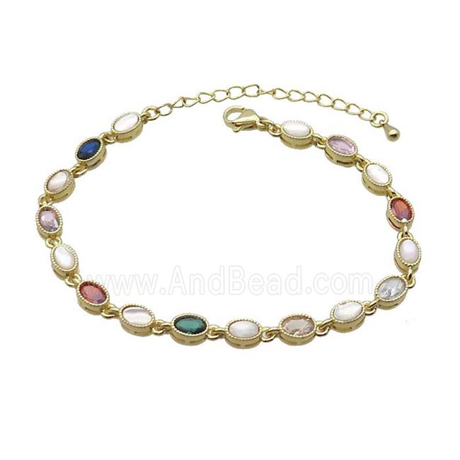 Copper Bracelets Pave Multicolor Zirocn Oval Gold Plated
