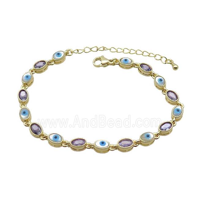 Copper Bracelets Pave Purple Zirocn Oval Evil Eye Gold Plated