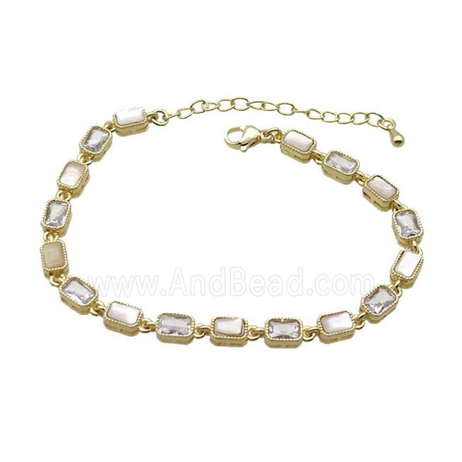 Copper Bracelets Pave Zirocn Rectangle Gold Plated