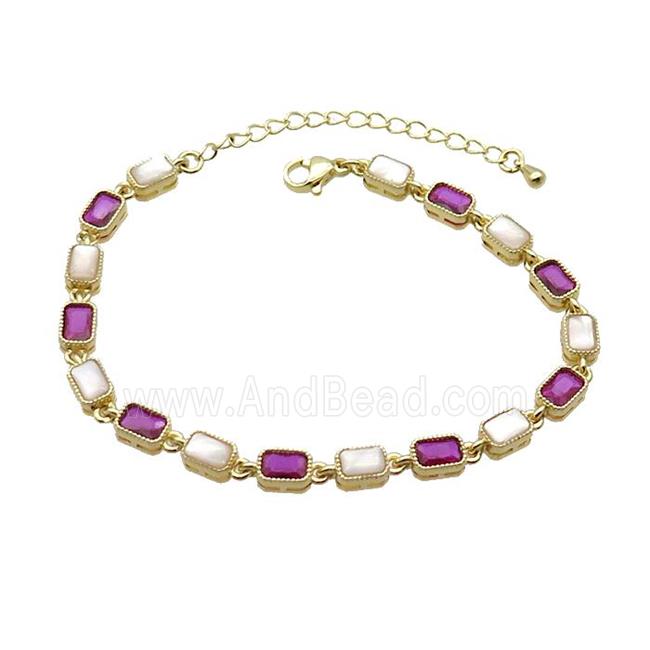 Copper Bracelets Pave Fuchsia Zirocn Rectangle Gold Plated