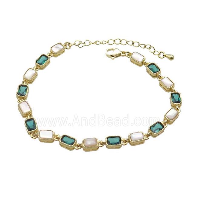 Copper Bracelets Pave Green Zirocn Rectangle Gold Plated