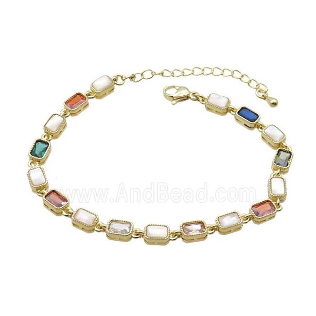 Copper Bracelets Pave Multicolor Zirocn Rectangle Gold Plated