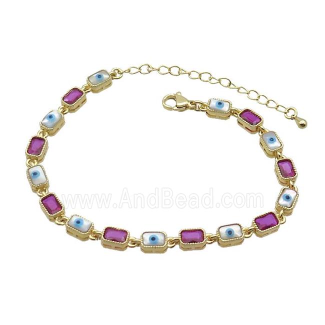 Copper Bracelets Pave Fuchsia Zirocn Rectangle Evil Eye Gold Plated