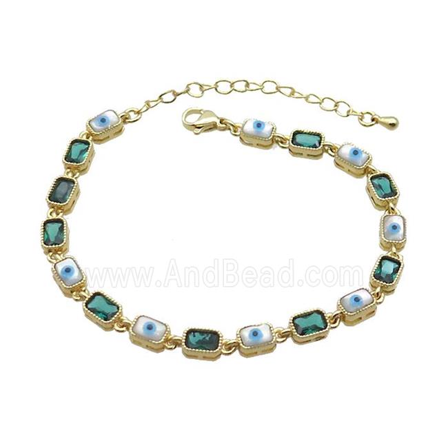 Copper Bracelets Pave Green Zirocn Rectangle Evil Eye Gold Plated