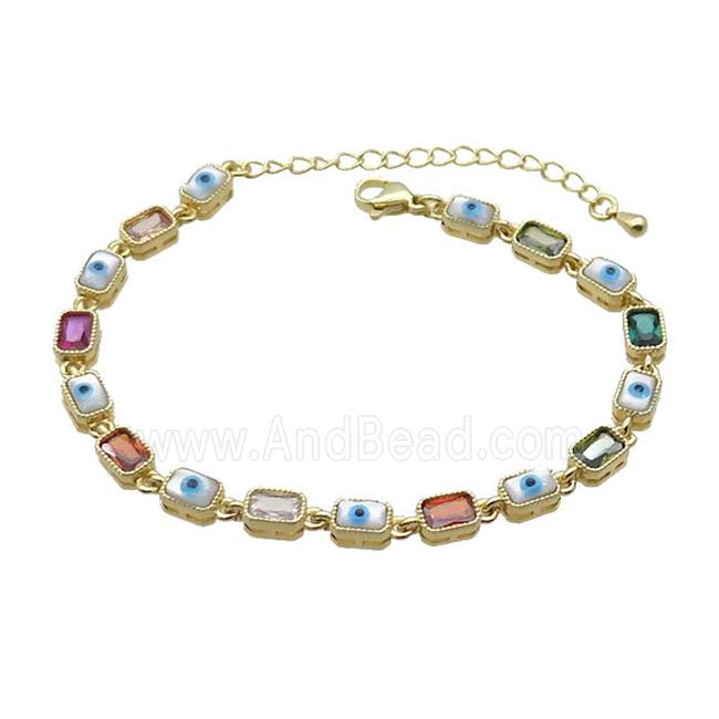 Copper Bracelets Pave Multicolor Zirocn Rectangle Evil Eye Gold Plated