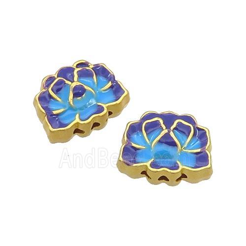 Copper Beads Blue Cloisonne Flower Gold Plated