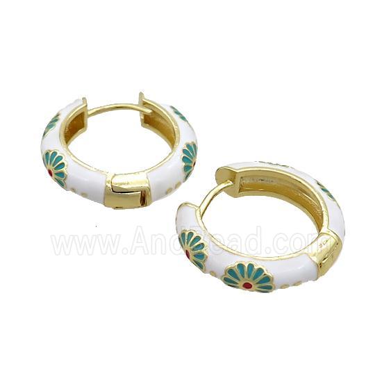 Copper Hoop Earrings White Enamel Gold Plated