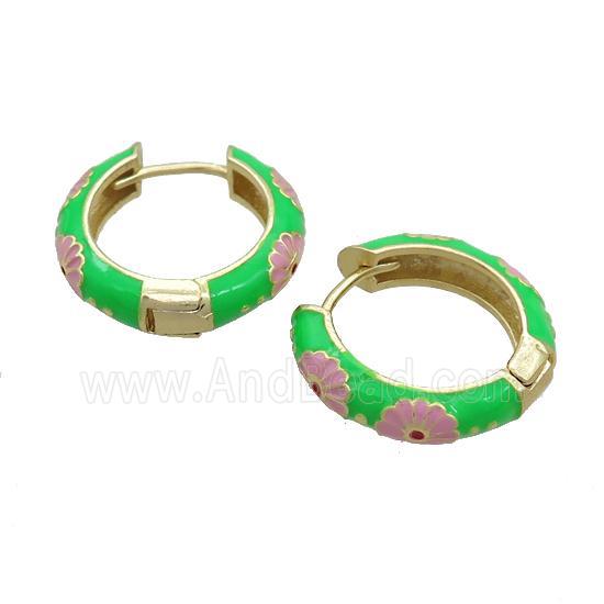 Copper Hoop Earrings Green Enamel Gold Plated