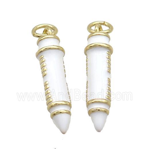 Copper Bullet Pendant White Enamel Gold Plated