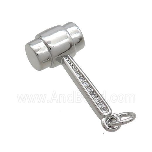 Copper Hammer Charm Pendant Pave Zircon Platinum Plated