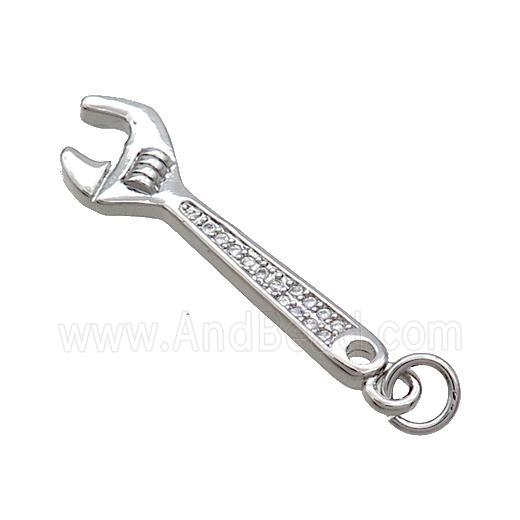 Copper Wrench Charm Pendant Pave Zircon Platinum Plated