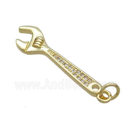 Copper Wrench Charm Pendant Pave Zircon Gold Plated