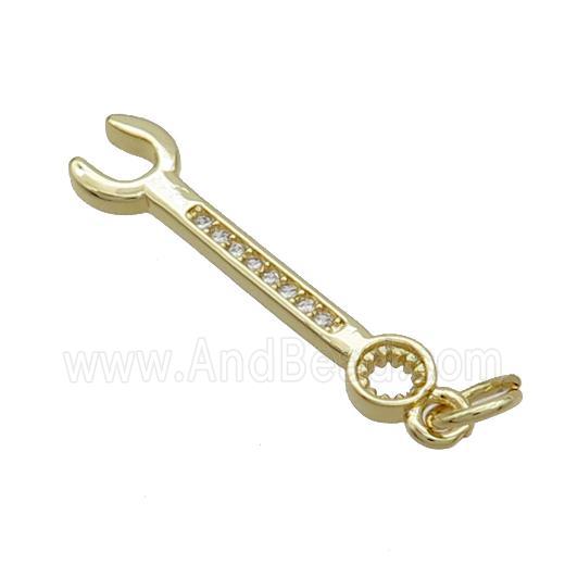 Copper Wrench Tools Pendant Pave Zircon Gold Plated