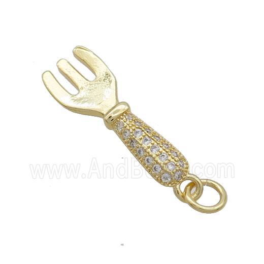 Copper Fork Charms Pendant Pave Zircon Gold Plated