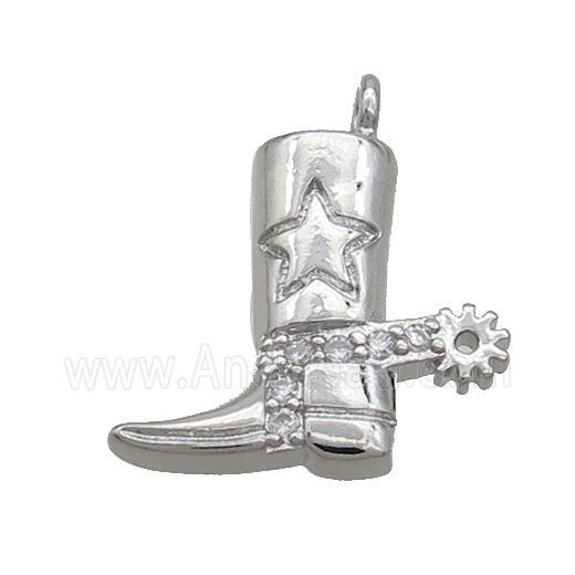 Copper Shoes Charms Pendant Pave Zircon Platinum Plated