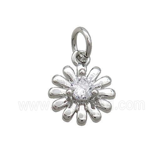 Copper Sunflower Pendant Pave Zircon Platinum Plated