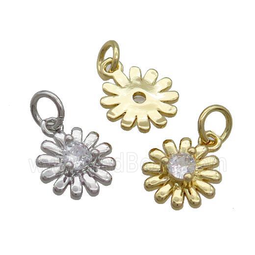 Copper Sunflower Pendant Pave Zircon Mixed