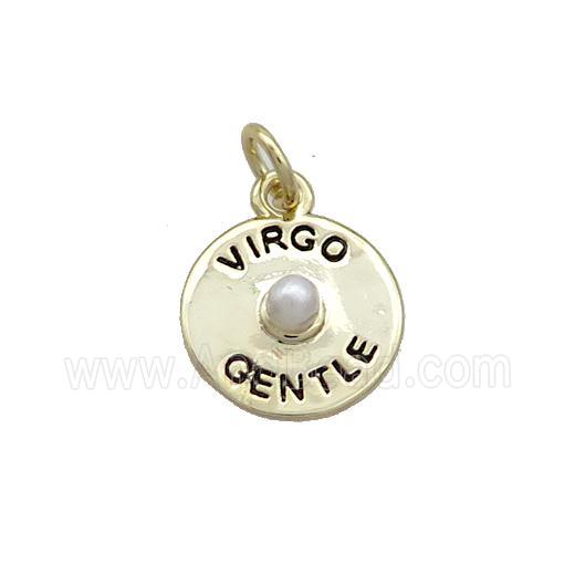 Copper Circle Pendant Pave Pearlized Plastic Virgo Gold Plated