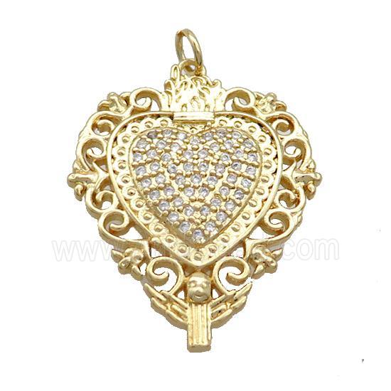 Copper Heart Pendant Pave Zircon Gold Plated
