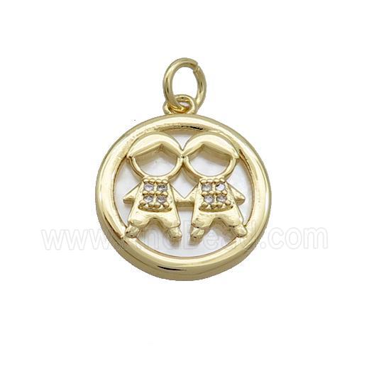 Copper Kids Charms Pendant Pave Zircon Shell Gold Plated