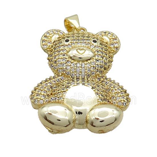 Copper Bear Pendant Pave Zircon Gold Plated