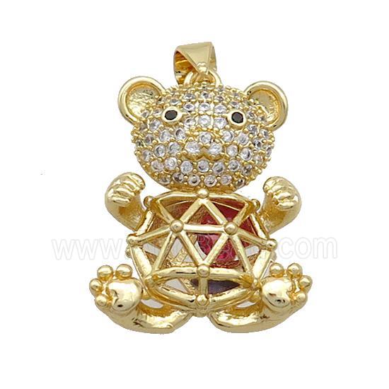 Copper Bear Pendant Pave Zircon Gold Plated