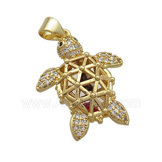 Copper Tortoise Pendant Pave Zircon Gold Plated