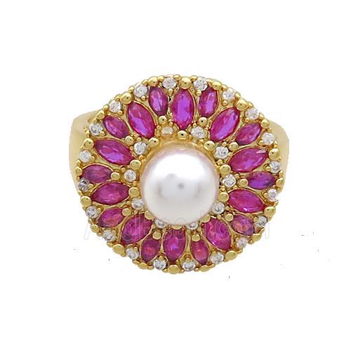 Copper Ring Pave Zircon Fuchsia Gold Plated