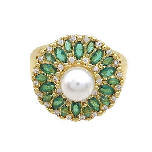 Copper Ring Pave Zircon Green Gold Plated