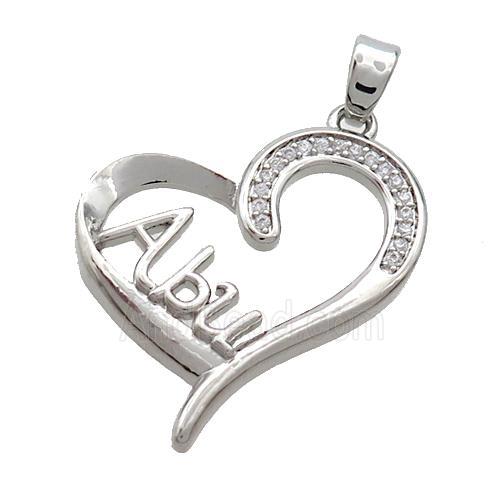 Copper Heart Pendant Pave Zircon Abu Platinum Plated