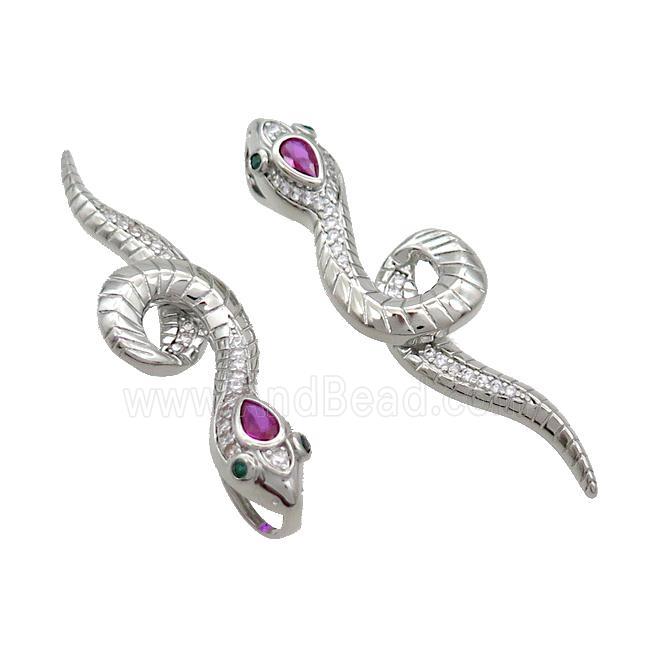 Copper Snake Pendant Pave Zircon Platinum Plated