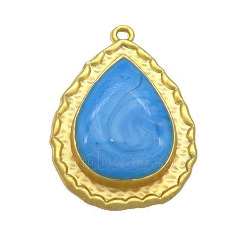 Copper Teardrop Pendant SkyBlue Enamel Gold Plated