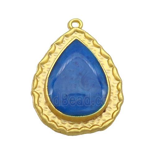 Copper Teardrop Pendant Blue Enamel Gold Plated