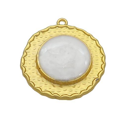 Copper Circle Pendant White Enamel Gold Plated