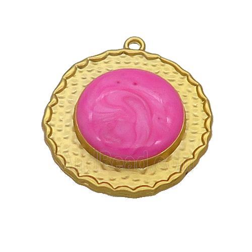 Copper Circle Pendant Hotpink Enamel Gold Plated