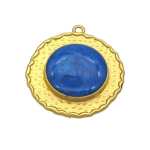 Copper Circle Pendant Blue Enamel Gold Plated