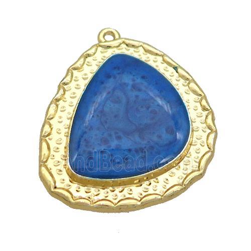 Copper Teardrop Pendant Blue Enamel Gold Plated