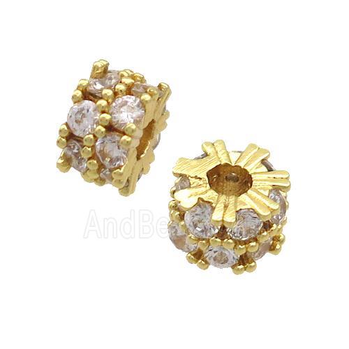Copper Rondelle Beads Pave Zircon Large Hole Gold Plated