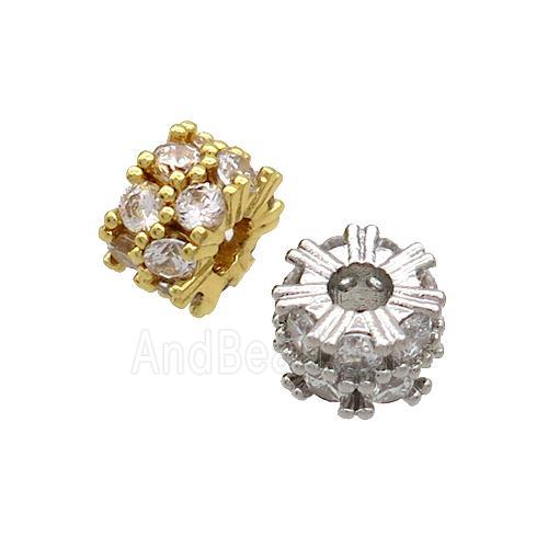 Copper Rondelle Beads Pave Zircon Large Hole Mixed