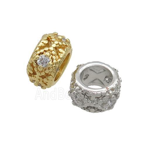 Copper Rondelle Beads Pave Zircon Large Hole Mixed