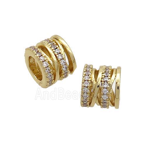 Copper Tube Beads Pave Zircon Large Hole Gold Plated