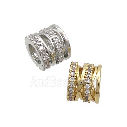 Copper Tube Beads Pave Zircon Large Hole Mixed