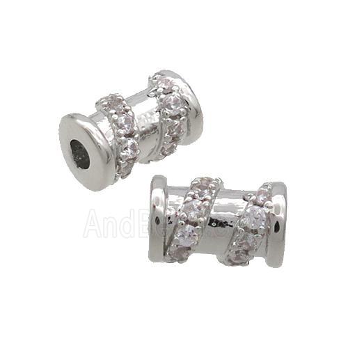 Copper Tube Beads Pave Zircon Platinum Plated