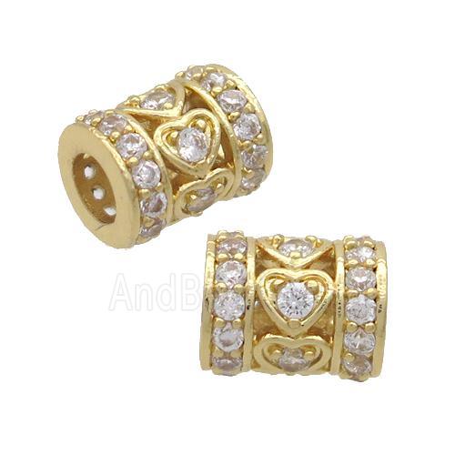 Copper Tube Beads Pave Zircon Large Hole Gold Plated