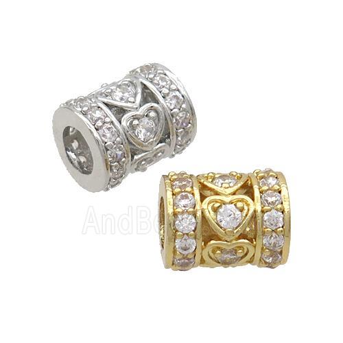 Copper Tube Beads Pave Zircon Large Hole Mixed