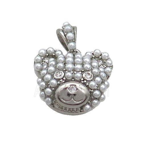 Copper Bear Pendant Pave Pearlized Resin Platinum Plated