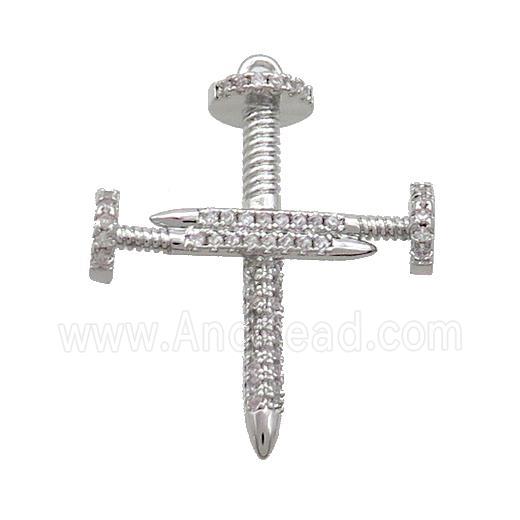 Copper Tack Pendant Pave Zircon Cross Platinum Plated