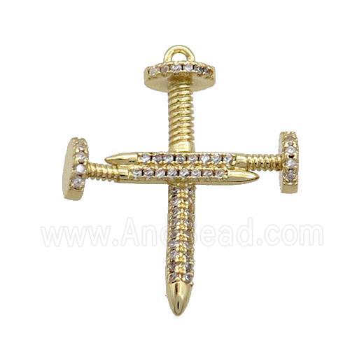 Copper Tack Pendant Pave Zircon Cross Gold Plated